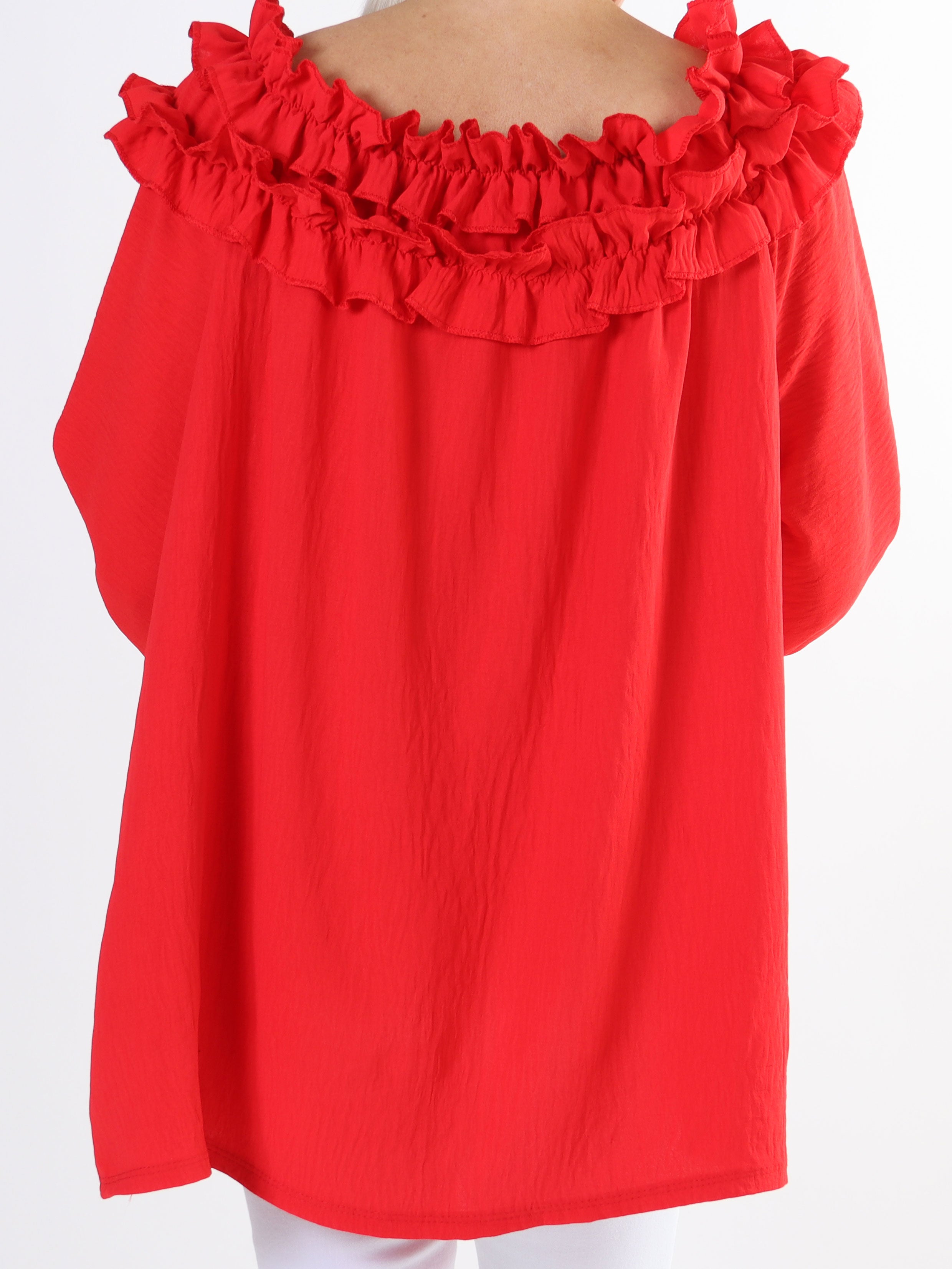 Chili - Fineste plus size tunika bluse med flæser i udskæringen (bestseller)